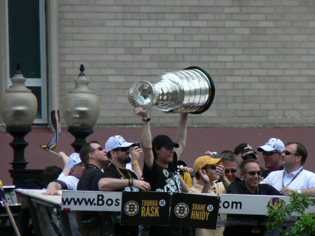 Tukka Rask Hold Up Stanley Cup during Bruins Parade 2011